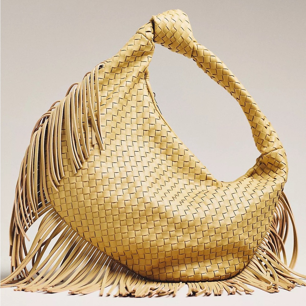 Anthropologie The Brigitte Fringe Satchel by Melie Bianco in Brown New Vegan